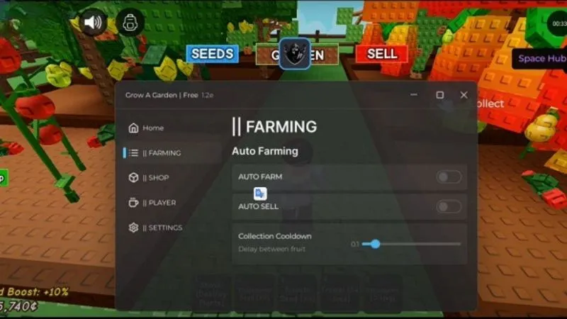 Menu MOD Grow A Garden hiển thị