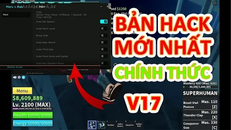 Giao diện Hack Blox Fruits Apkmoday trên Roblox